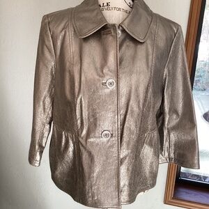 Style & Co. Silver/Gold Metallic Detailed Leather Jacket